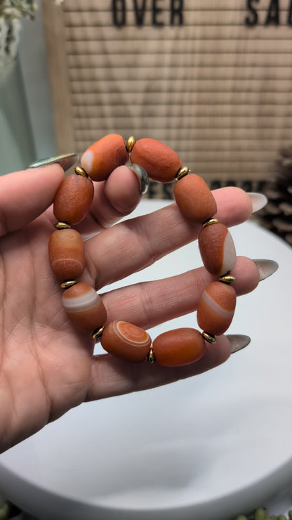 Gobi Agate 13mm Barrel Beaded Bracelet - Red (Dyed)