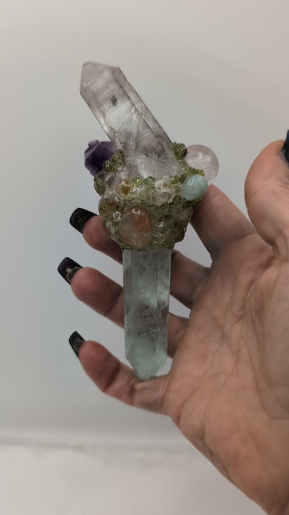 Fluorite Wands With Quartz Clusters Adorned with Beautiful Tumbled Gem Stones