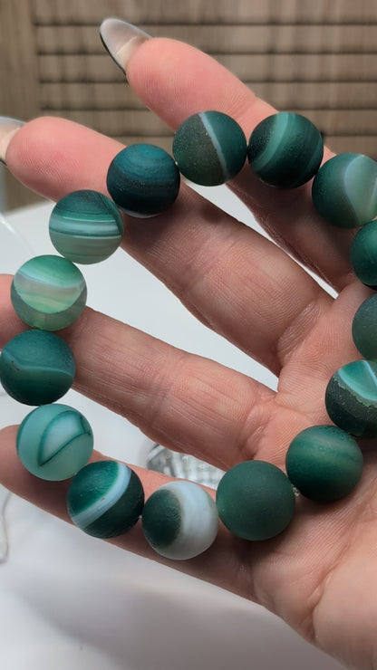 Gobi Agate 14mm Beaded Bracelet - Bright Green (Dyed)