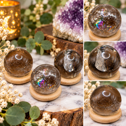 22mm Smoky Quartz mini spheres with exceptional clarity and natural rainbow inclusions