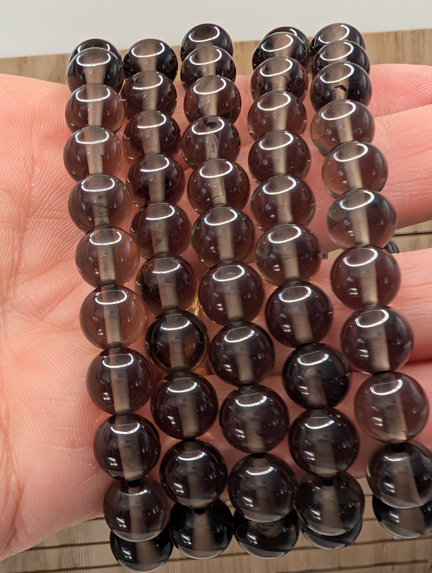 Smoky Quartz 8mm Beaded Bracelet