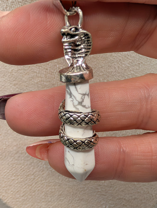 Silver Snake Wrapped Crystal Point Pendants – Gemstone Necklace