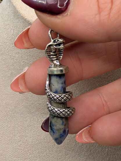 Silver Snake Wrapped Crystal Point Pendants – Gemstone Necklace