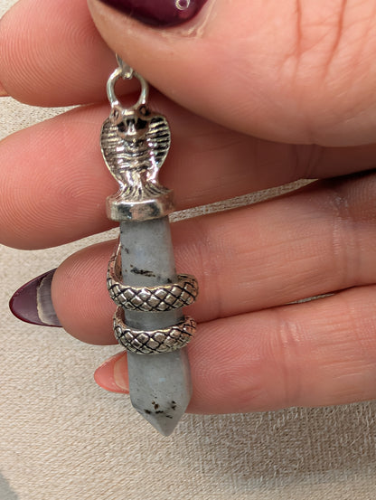 Silver Snake Wrapped Crystal Point Pendants – Gemstone Necklace