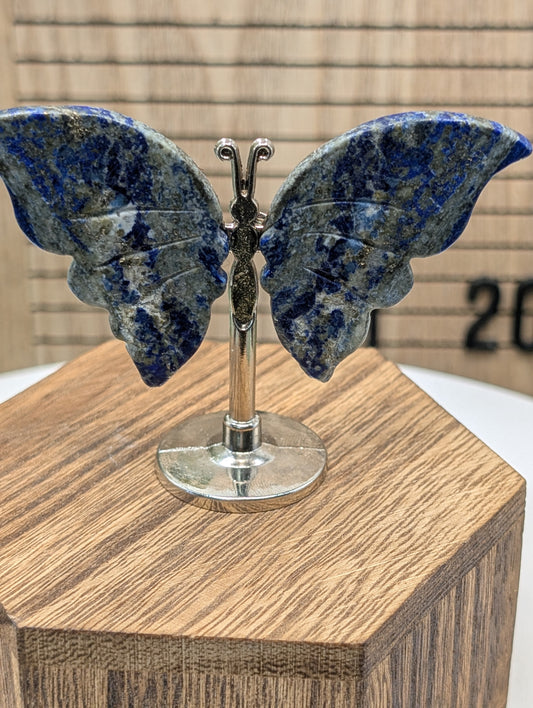 Natural Stone Butterfly Sculpture On Silver Stand