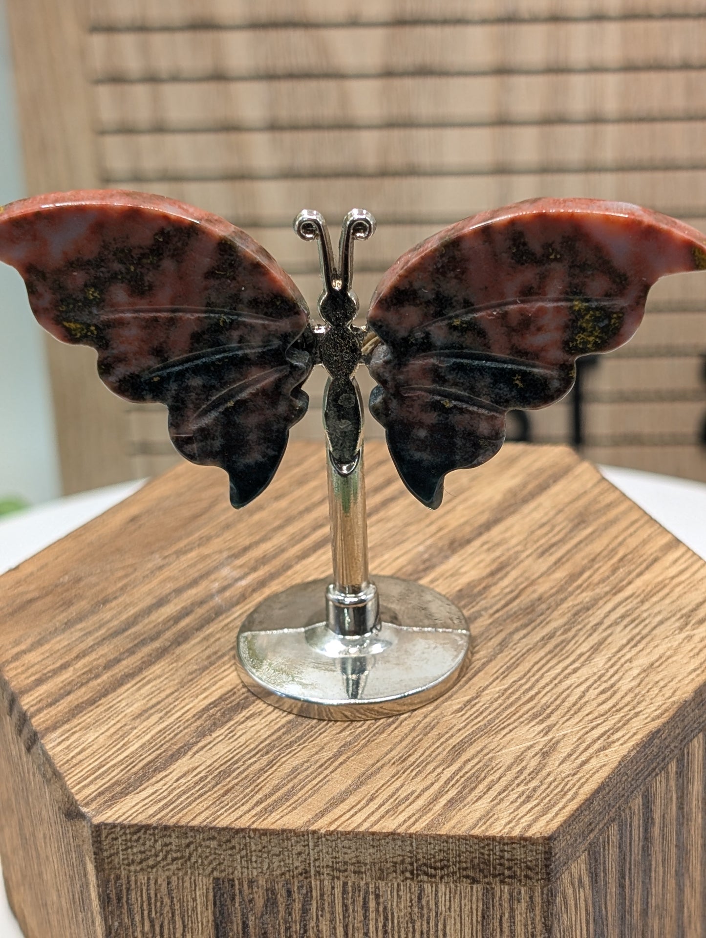 Natural Stone Butterfly Sculpture On Silver Stand