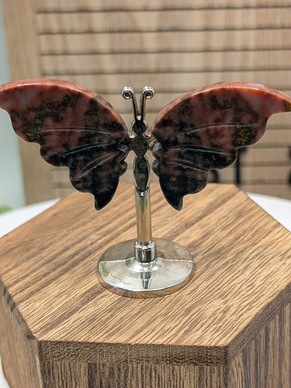 Natural Stone Butterfly Sculpture On Silver Stand