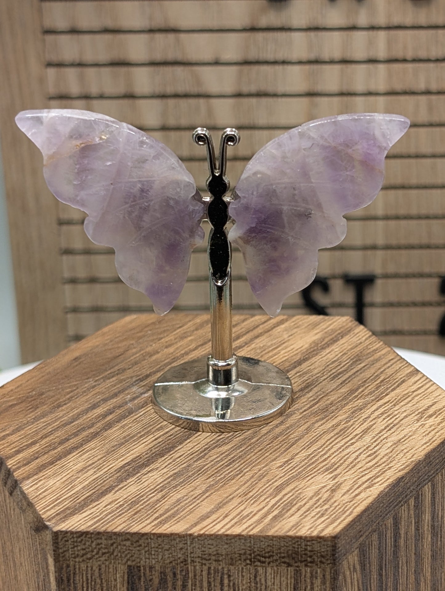 Natural Stone Butterfly Sculpture On Silver Stand