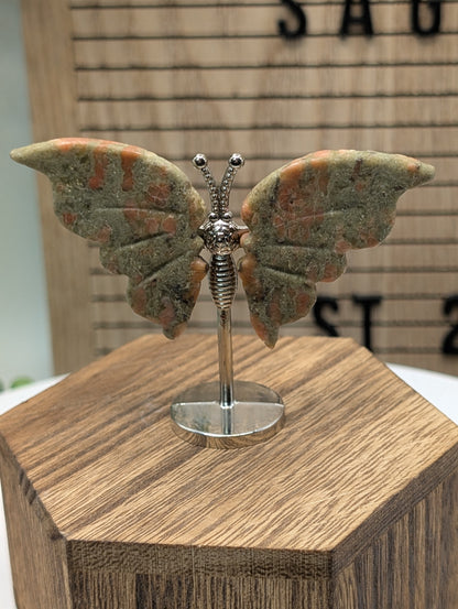 Natural Stone Butterfly Sculpture On Silver Stand