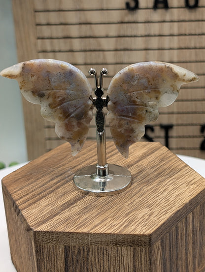 Natural Stone Butterfly Sculpture On Silver Stand