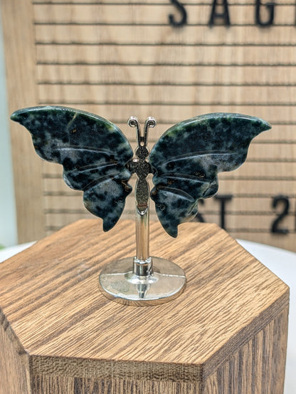 Natural Stone Butterfly Sculpture On Silver Stand