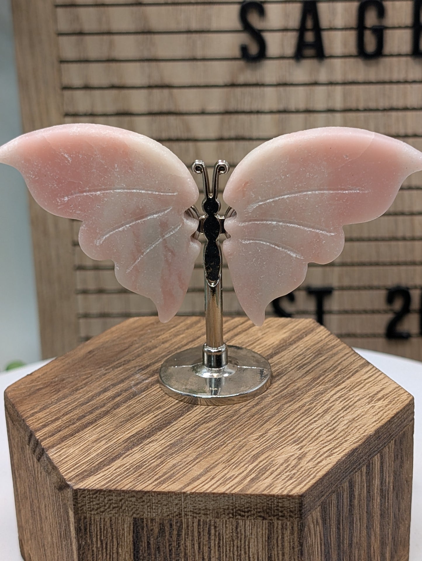 Natural Stone Butterfly Sculpture On Silver Stand