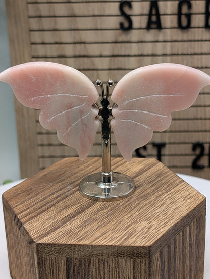 Natural Stone Butterfly Sculpture On Silver Stand