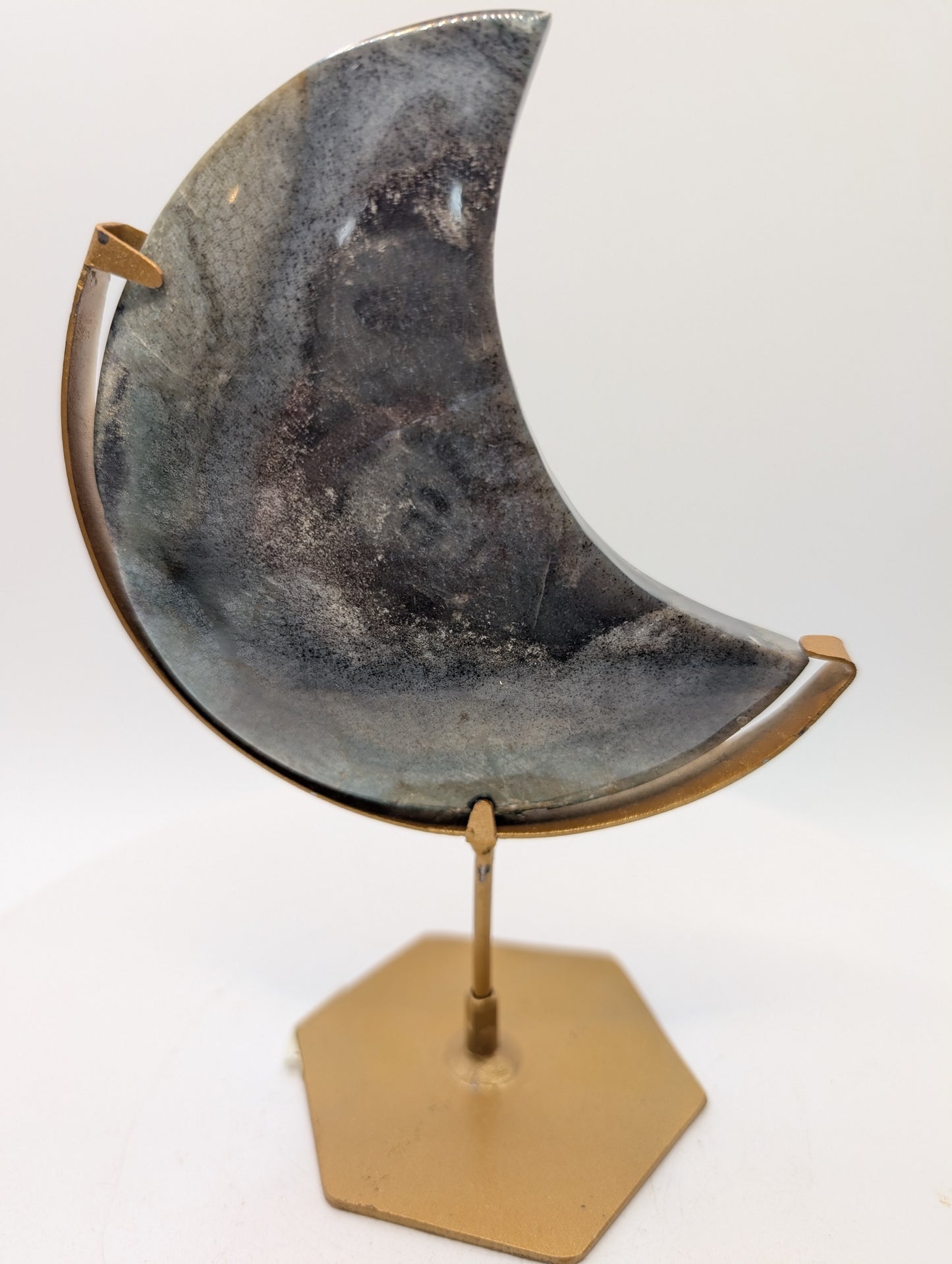 Trolleite Quartz Crescent Moon on Stand