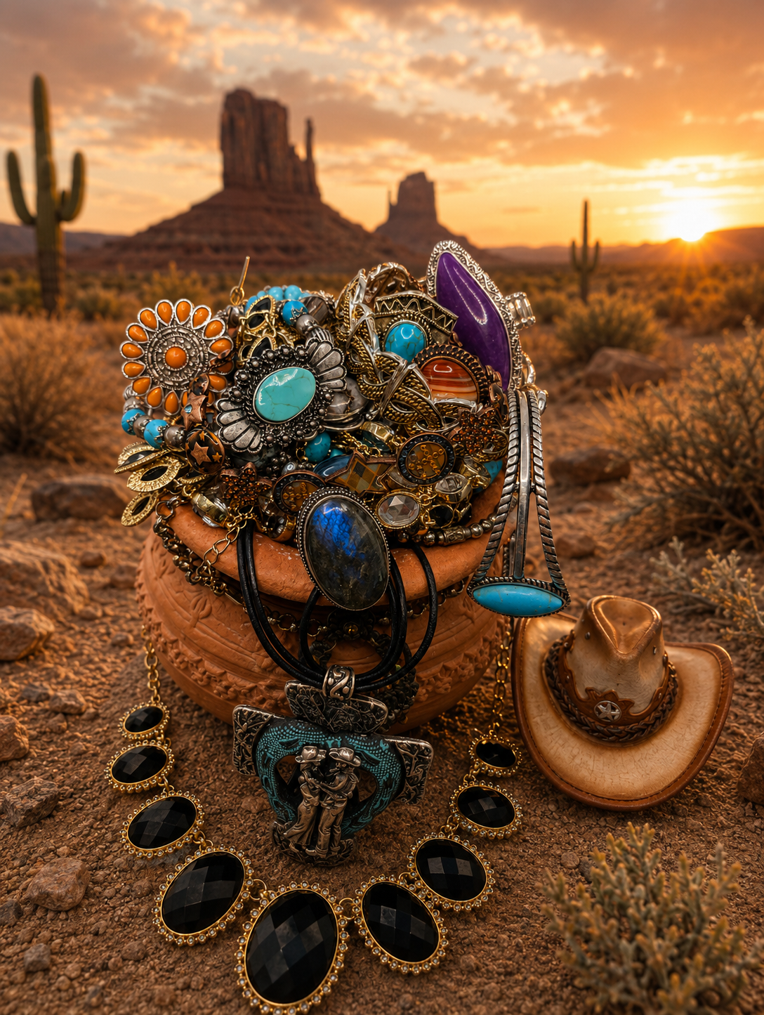 Western Sunset Jewelry Treasure Pot