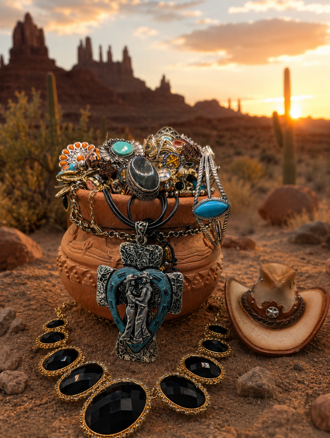 Western Sunset Jewelry Treasure Pot