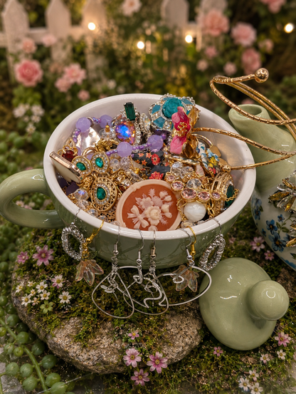 Whimsical Garden Tea Party Jewelry Jar