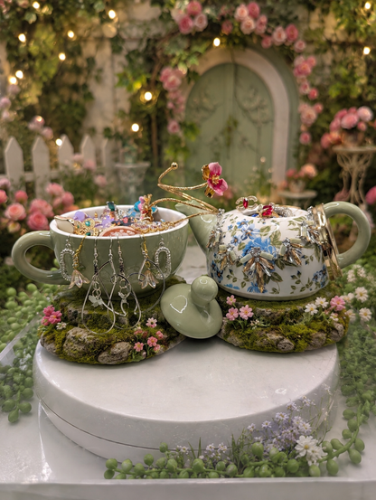 Whimsical Garden Tea Party Jewelry Jar