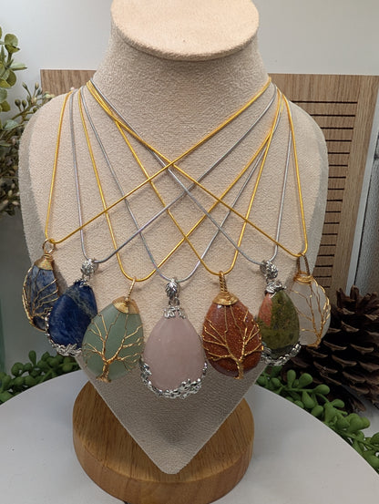 Wire Wrapped Tree of Life Crystal Stone Pendant – Gemstone Necklace
